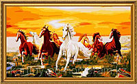 Картины раскраски по цифрам (по номерам) "Восемь коней 60х80"