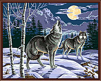 Картины-раскраски по номерам, "Волки под луной 40х50"